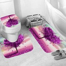 Load image into Gallery viewer, LANGRIA 4pcs Bathroom Shower Curtain Flower Print Durable Waterproof Bath Curtain Set Toilet Cover Mat Non-Slip Bathroom Rug Set