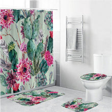 Load image into Gallery viewer, LANGRIA 4pcs Bathroom Shower Curtain Flower Print Durable Waterproof Bath Curtain Set Toilet Cover Mat Non-Slip Bathroom Rug Set