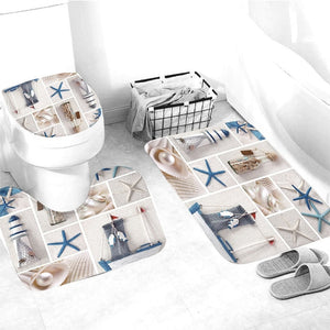 LANGRIA 4pcs Bathroom Shower Curtain Flower Print Durable Waterproof Bath Curtain Set Toilet Cover Mat Non-Slip Bathroom Rug Set
