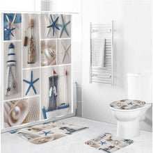 Load image into Gallery viewer, LANGRIA 4pcs Bathroom Shower Curtain Flower Print Durable Waterproof Bath Curtain Set Toilet Cover Mat Non-Slip Bathroom Rug Set