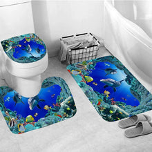 Load image into Gallery viewer, LANGRIA 4pcs Bathroom Shower Curtain Flower Print Durable Waterproof Bath Curtain Set Toilet Cover Mat Non-Slip Bathroom Rug Set