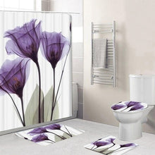 Load image into Gallery viewer, LANGRIA 4pcs Bathroom Shower Curtain Flower Print Durable Waterproof Bath Curtain Set Toilet Cover Mat Non-Slip Bathroom Rug Set