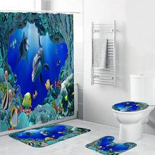 Load image into Gallery viewer, LANGRIA 4pcs Bathroom Shower Curtain Flower Print Durable Waterproof Bath Curtain Set Toilet Cover Mat Non-Slip Bathroom Rug Set