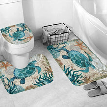 Load image into Gallery viewer, LANGRIA 4pcs Bathroom Shower Curtain Flower Print Durable Waterproof Bath Curtain Set Toilet Cover Mat Non-Slip Bathroom Rug Set