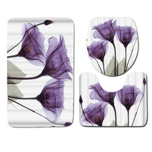 Load image into Gallery viewer, LANGRIA 4pcs Bathroom Shower Curtain Flower Print Durable Waterproof Bath Curtain Set Toilet Cover Mat Non-Slip Bathroom Rug Set