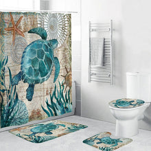 Load image into Gallery viewer, LANGRIA 4pcs Bathroom Shower Curtain Flower Print Durable Waterproof Bath Curtain Set Toilet Cover Mat Non-Slip Bathroom Rug Set
