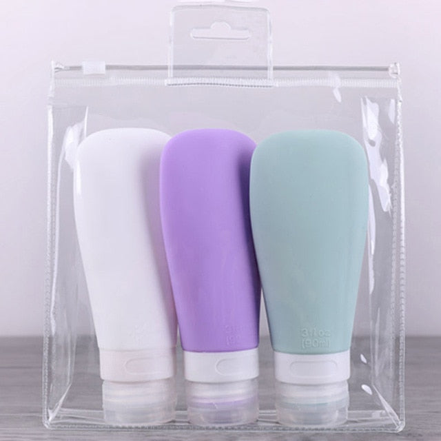 3Pcs 60ml 90ml Silicone Refillable Bottle Travel Shampoo Bottle Lotion Travel Packing Press Bottles Portable Cosmetic Container